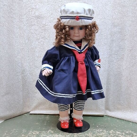 Nautical Themed Doll with Red Shoes - Picture 1 of 6